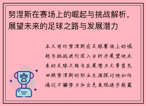 努涅斯在赛场上的崛起与挑战解析，展望未来的足球之路与发展潜力